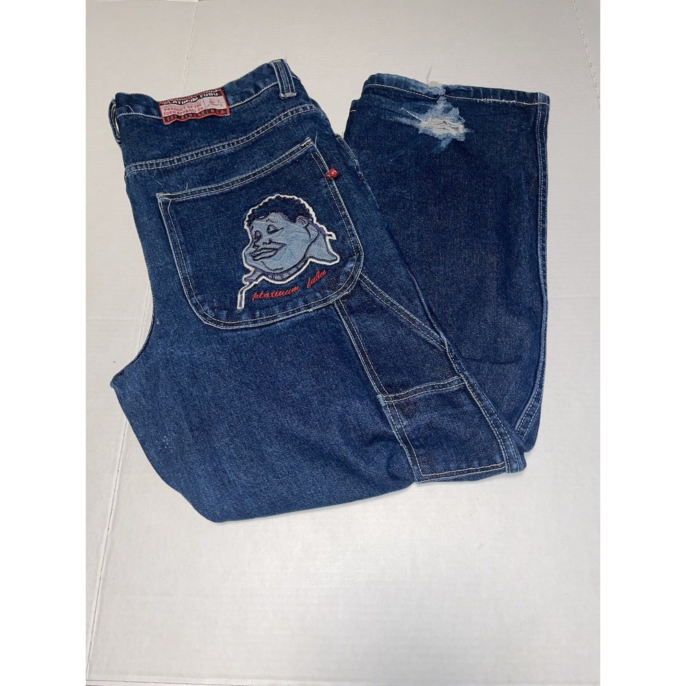 Platinum Fubu Fat Albert Denim Jeans Mens 40 (see Photos For Sizing) Y2K Vtg